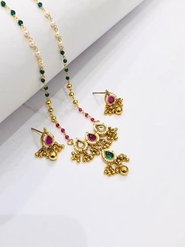 Drop Ruby Crystal Pendant Set